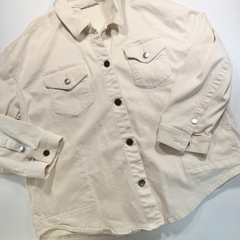 Lane Bryant Women's 14 Ivory Soft Denim Shacket Long Sleeve Pockets Classic